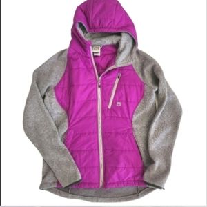 GIRLS AVALANCHE HYBRID JACKET. FUSCHIA/GRAY. SIZE: LARGE